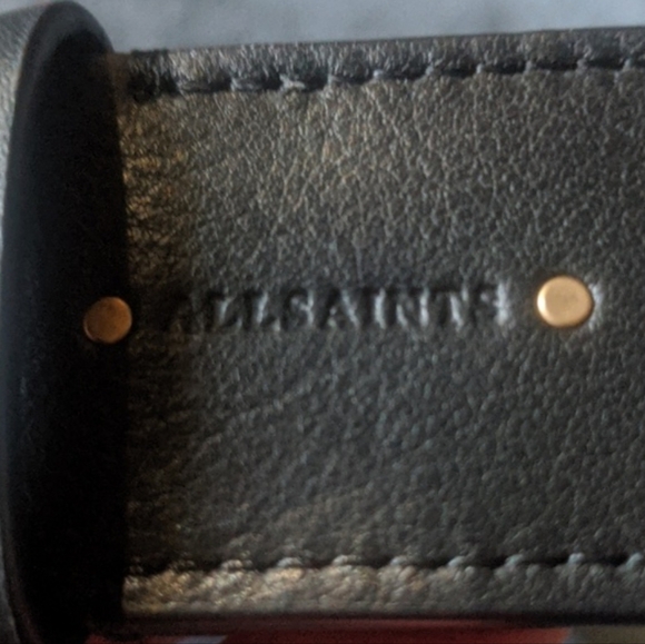 All Saints Split Leather Studded Belt in Black with Brass sz Large - Picture 5 of 10